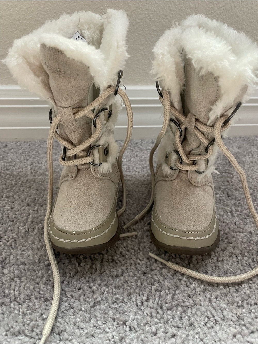 Nine West Kids Tan Faux-Fur Lace-Up Winter Boots